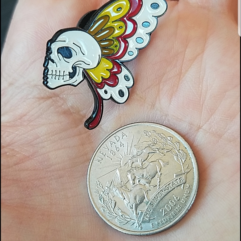 *2 for $13* Skul w/ Butterfly Headdress Enamel Pin - Picture 3 of 5